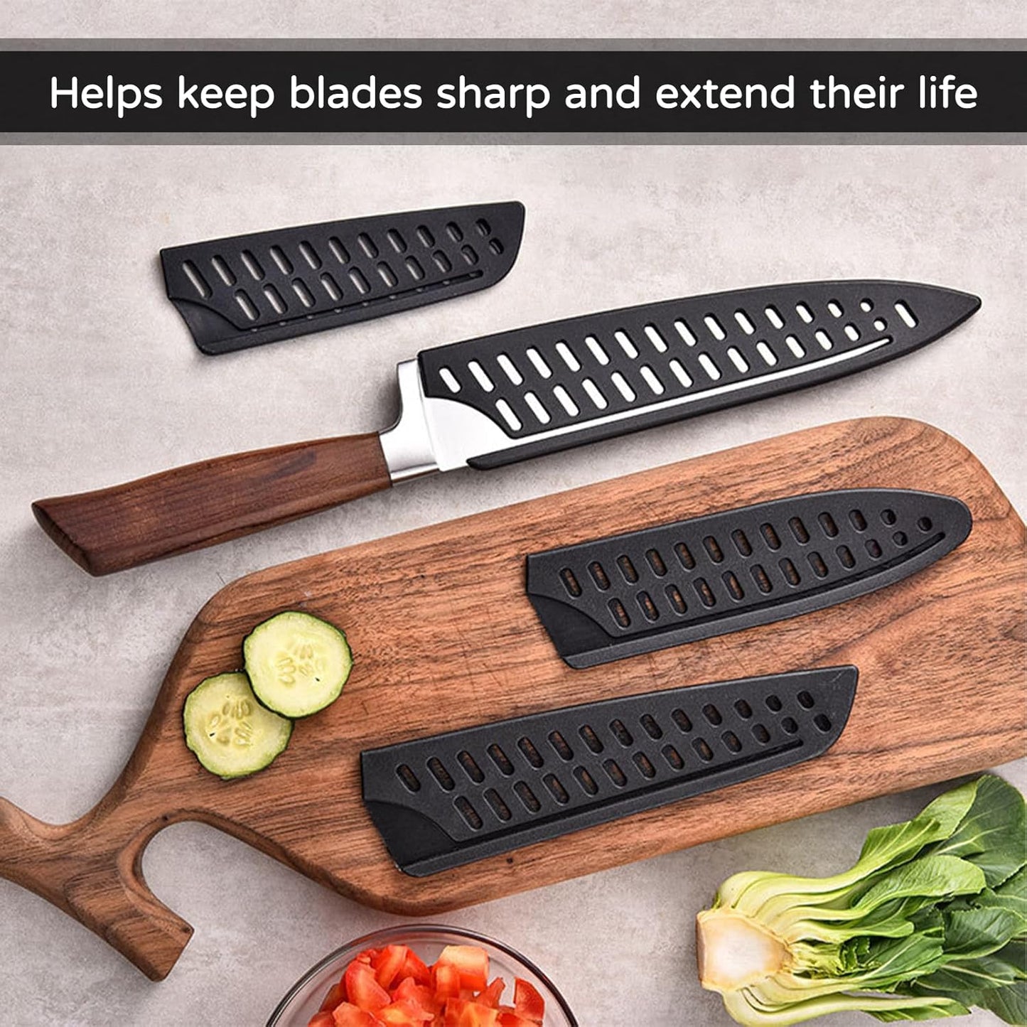 8 Pcs Universal Knife Guards Set,Knife Covers Or Sleeves,Knife Cover,Kitchen Knife Sheath,Kitchen Knife Sheath For Paring Utility Santoku Nakiri Cleaver Bread Carving Chef Knifes Black