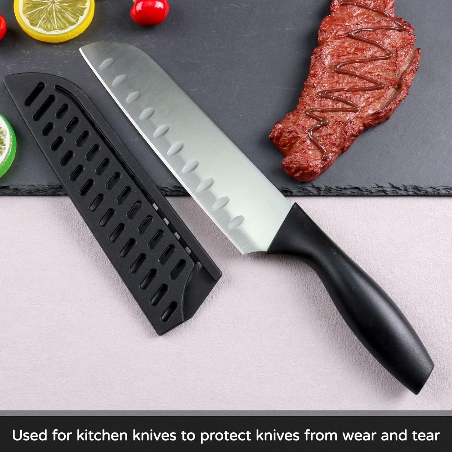 8 Pcs Universal Knife Guards Set,Knife Covers Or Sleeves,Knife Cover,Kitchen Knife Sheath,Kitchen Knife Sheath For Paring Utility Santoku Nakiri Cleaver Bread Carving Chef Knifes Black