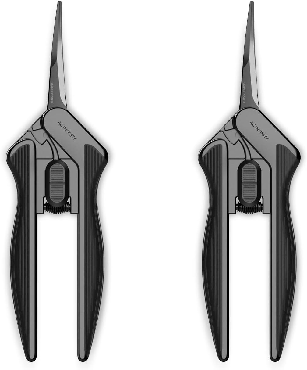 6.6” Stainless Steel Curved Pruning Shear 2-Pack, Lightweight Ergonomic Design, Curved Precision Blades with Nonstick Teflon Coating for Gardening, Hydroponics, Grow Tents