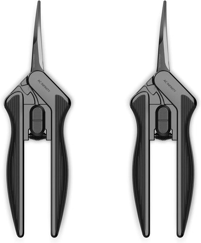 6.6” Stainless Steel Curved Pruning Shear 2-Pack, Lightweight Ergonomic Design, Curved Precision Blades with Nonstick Teflon Coating for Gardening, Hydroponics, Grow Tents