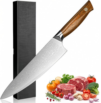 Japanese Chef Knife, 8 Inch Hand Forged Razor Sharp VG10 | 67-Layer Damascus for Effortless Meat & Veggie Slicing, Rosewood Handle Full Tang Gyuto Knife, Gifts for Men & Women