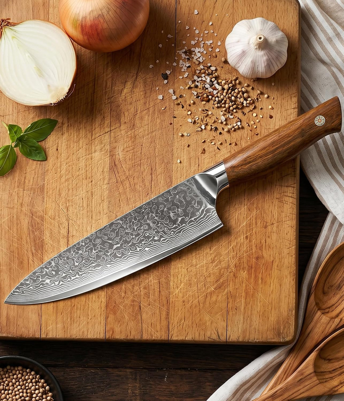 Japanese Chef Knife, 8 Inch Hand Forged Razor Sharp VG10 | 67-Layer Damascus for Effortless Meat & Veggie Slicing, Rosewood Handle Full Tang Gyuto Knife, Gifts for Men & Women