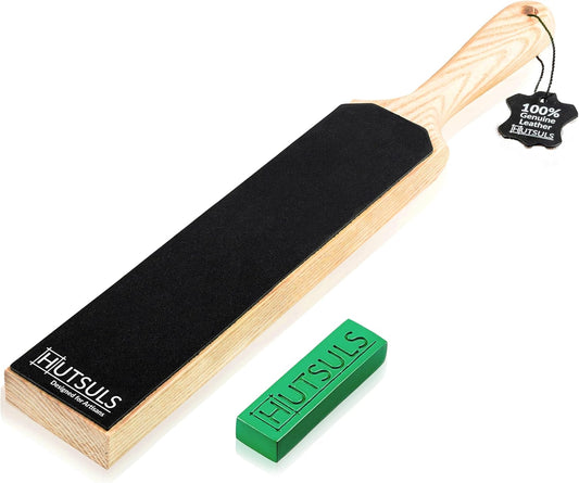 Double Sided Leather Strop Paddle Kit - Get Razor-Sharp Edges, Ergonomic Handle, Quality Honing Leather, and Step-by-Step Guide