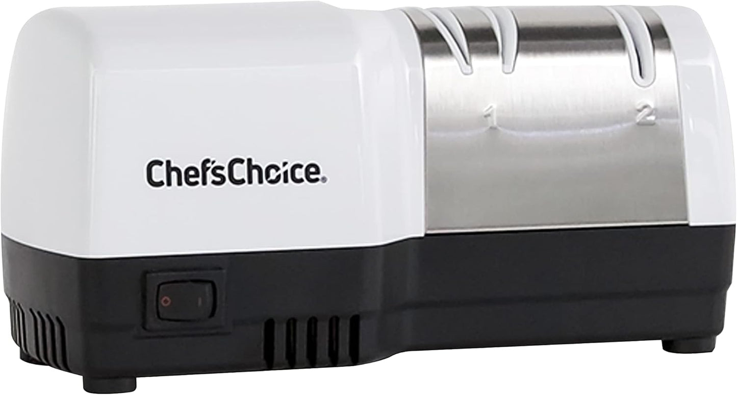 Hybrid Knife Sharpeners for 20-Degree Straight-Edge and Serrated Knives Combines Electric & Manual Sharpening With 100-Percent Diamond Abrasives And Precision Angle Guides, 2-Stage, White