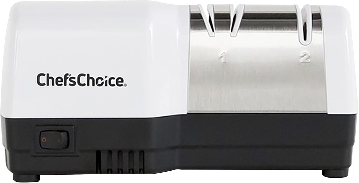 Hybrid Knife Sharpeners for 20-Degree Straight-Edge and Serrated Knives Combines Electric & Manual Sharpening With 100-Percent Diamond Abrasives And Precision Angle Guides, 2-Stage, White