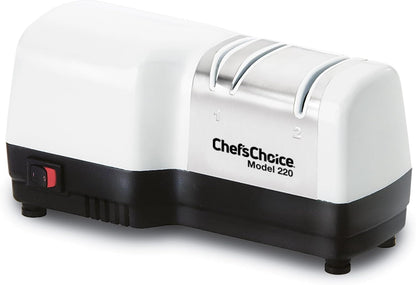 Hybrid Knife Sharpeners for 20-Degree Straight-Edge and Serrated Knives Combines Electric & Manual Sharpening With 100-Percent Diamond Abrasives And Precision Angle Guides, 2-Stage, White