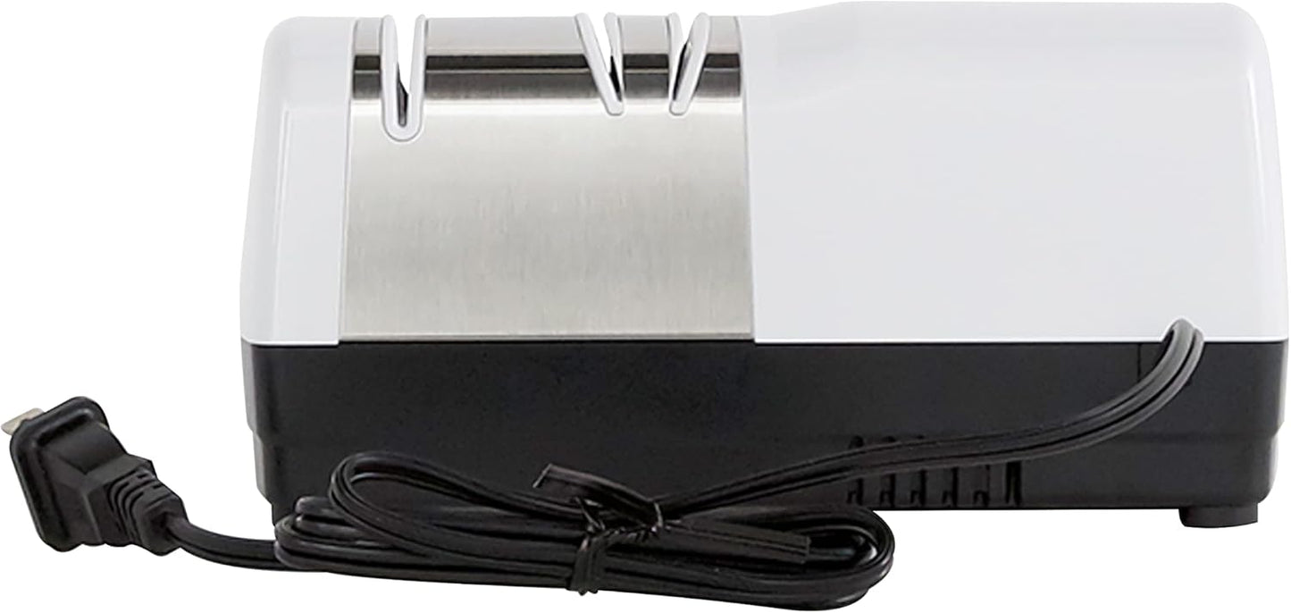 Hybrid Knife Sharpeners for 20-Degree Straight-Edge and Serrated Knives Combines Electric & Manual Sharpening With 100-Percent Diamond Abrasives And Precision Angle Guides, 2-Stage, White