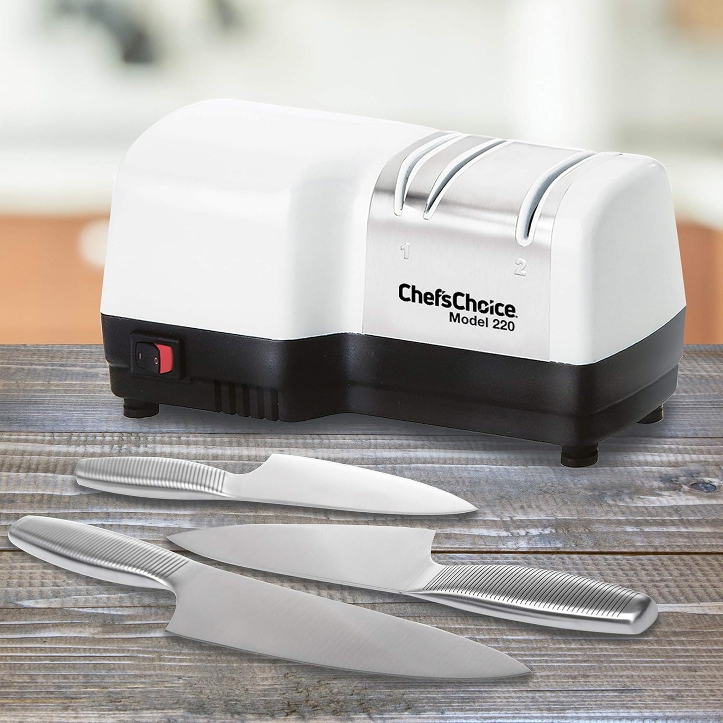 Hybrid Knife Sharpeners for 20-Degree Straight-Edge and Serrated Knives Combines Electric & Manual Sharpening With 100-Percent Diamond Abrasives And Precision Angle Guides, 2-Stage, White