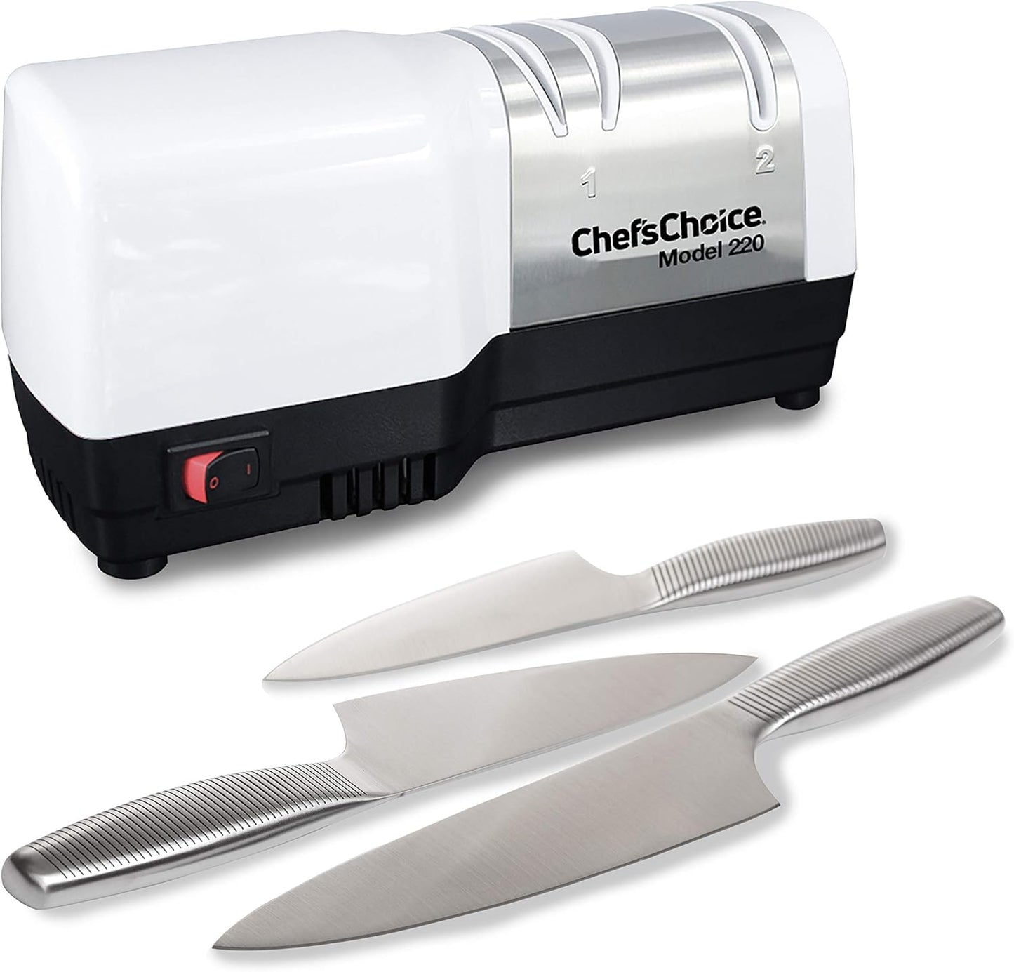 Hybrid Knife Sharpeners for 20-Degree Straight-Edge and Serrated Knives Combines Electric & Manual Sharpening With 100-Percent Diamond Abrasives And Precision Angle Guides, 2-Stage, White