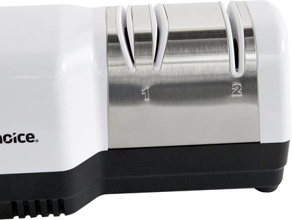 Hybrid Knife Sharpeners for 20-Degree Straight-Edge and Serrated Knives Combines Electric & Manual Sharpening With 100-Percent Diamond Abrasives And Precision Angle Guides, 2-Stage, White