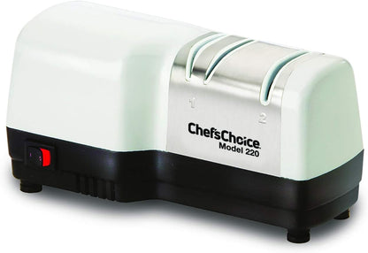 Hybrid Knife Sharpeners for 20-Degree Straight-Edge and Serrated Knives Combines Electric & Manual Sharpening With 100-Percent Diamond Abrasives And Precision Angle Guides, 2-Stage, White