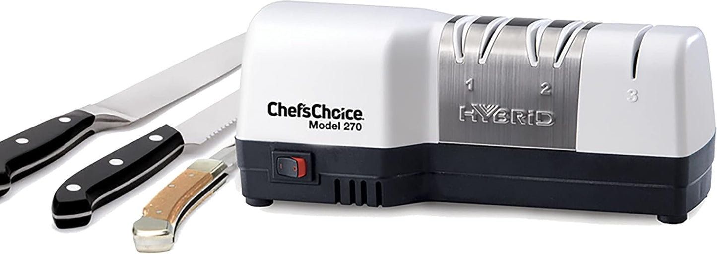 Hybrid Knife Sharpeners for 20-Degree Straight-Edge and Serrated Knives Combines Electric & Manual Sharpening With 100-Percent Diamond Abrasives And Precision Angle Guides, 2-Stage, White