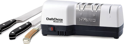 Hybrid Knife Sharpeners for 20-Degree Straight-Edge and Serrated Knives Combines Electric & Manual Sharpening With 100-Percent Diamond Abrasives And Precision Angle Guides, 2-Stage, White