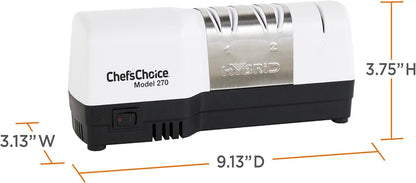 Hybrid Knife Sharpeners for 20-Degree Straight-Edge and Serrated Knives Combines Electric & Manual Sharpening With 100-Percent Diamond Abrasives And Precision Angle Guides, 2-Stage, White