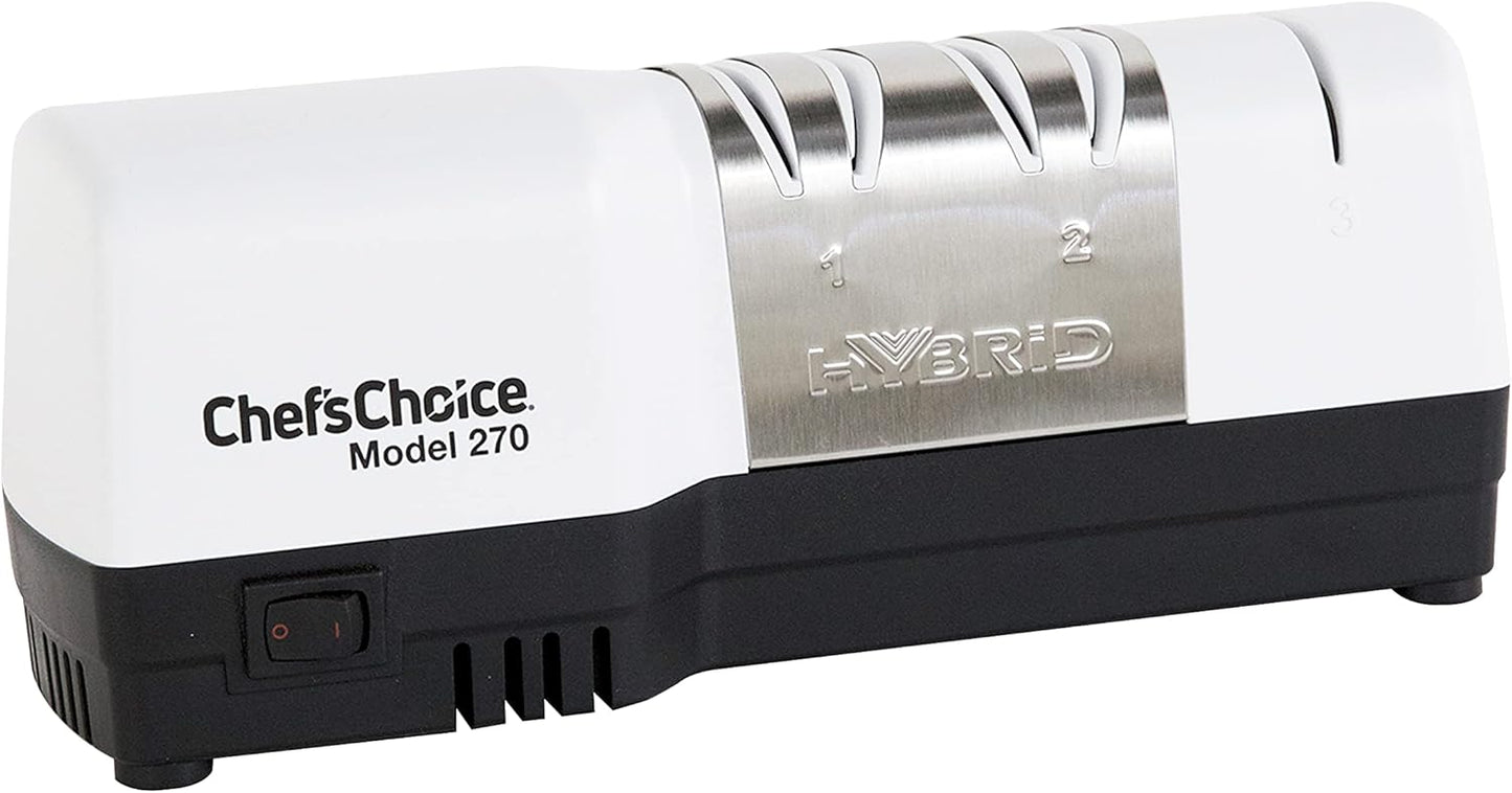 Hybrid Knife Sharpeners for 20-Degree Straight-Edge and Serrated Knives Combines Electric & Manual Sharpening With 100-Percent Diamond Abrasives And Precision Angle Guides, 2-Stage, White