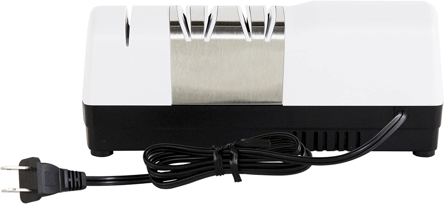 Hybrid Knife Sharpeners for 20-Degree Straight-Edge and Serrated Knives Combines Electric & Manual Sharpening With 100-Percent Diamond Abrasives And Precision Angle Guides, 2-Stage, White