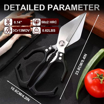 Kitchen Shears,Multifunctional Heavy-Duty Kitchen Shears,Japanese High-Carbon Steel Culinary Shears for Chicken, Meat, Seafood, Bone Cutting (Black)
