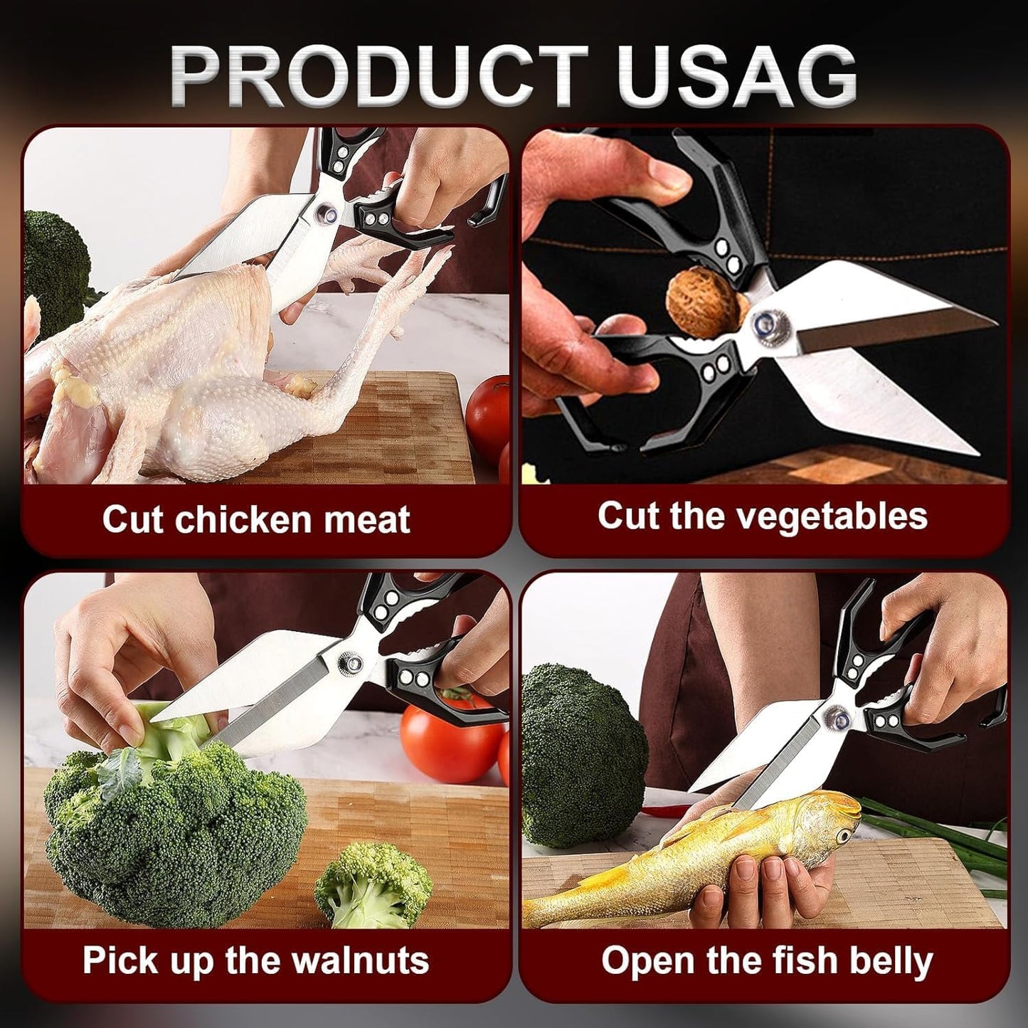 Kitchen Shears,Multifunctional Heavy-Duty Kitchen Shears,Japanese High-Carbon Steel Culinary Shears for Chicken, Meat, Seafood, Bone Cutting (Black)