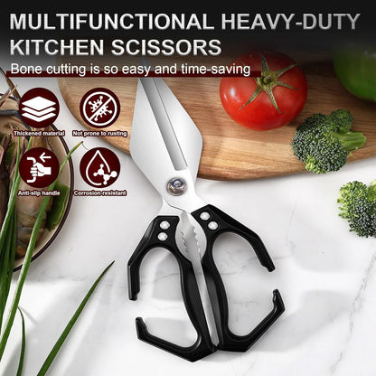 Kitchen Shears,Multifunctional Heavy-Duty Kitchen Shears,Japanese High-Carbon Steel Culinary Shears for Chicken, Meat, Seafood, Bone Cutting (Black)