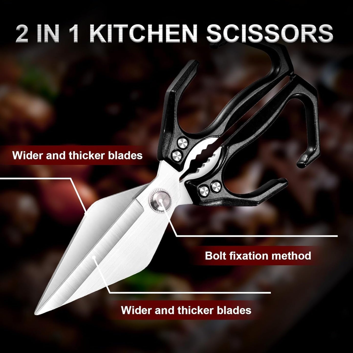 Kitchen Shears,Multifunctional Heavy-Duty Kitchen Shears,Japanese High-Carbon Steel Culinary Shears for Chicken, Meat, Seafood, Bone Cutting (Black)