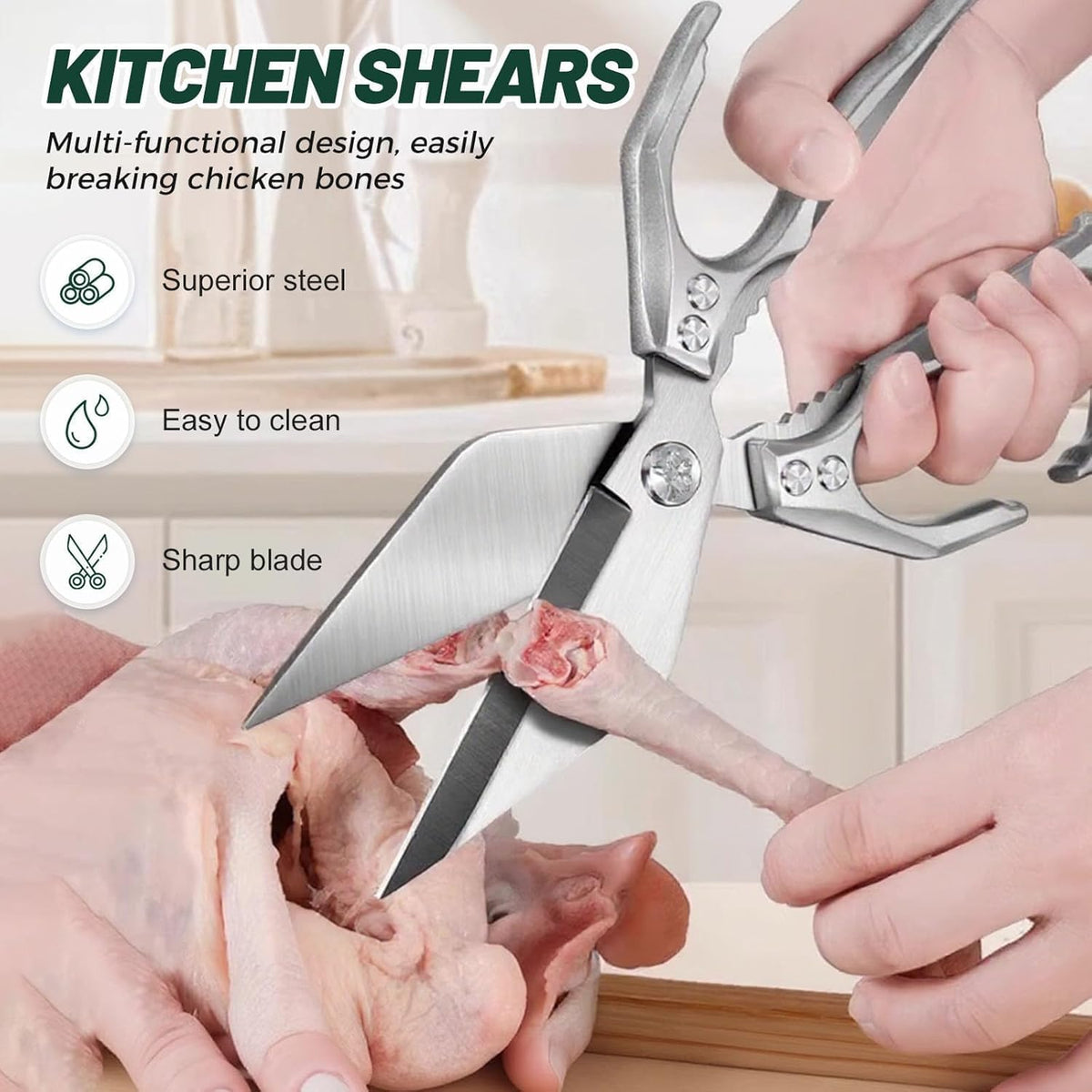 Kitchen Shears,Multifunctional Heavy-Duty Kitchen Shears,Japanese High-Carbon Steel Culinary Shears for Chicken, Meat, Seafood, Bone Cutting (Black)