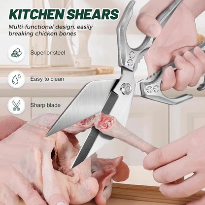 Kitchen Shears,Multifunctional Heavy-Duty Kitchen Shears,Japanese High-Carbon Steel Culinary Shears for Chicken, Meat, Seafood, Bone Cutting (Black)