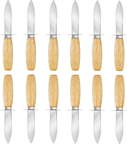 Oyster Shucking Knife, 12 Pack Oyster Shucker With Comfort Wood-Handle for All Kinds of Shells & Oysters, Durable Oyster Shucker Tools for Home & Restaurant Use