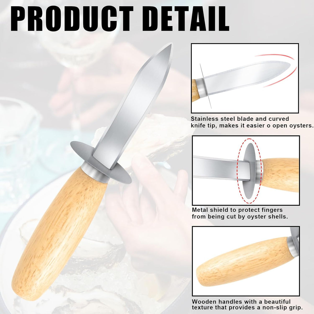 Oyster Shucking Knife, 12 Pack Oyster Shucker With Comfort Wood-Handle for All Kinds of Shells & Oysters, Durable Oyster Shucker Tools for Home & Restaurant Use