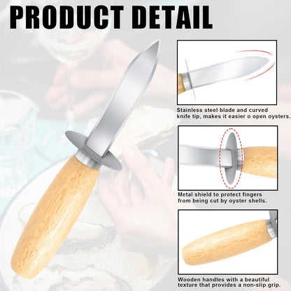Oyster Shucking Knife, 12 Pack Oyster Shucker With Comfort Wood-Handle for All Kinds of Shells & Oysters, Durable Oyster Shucker Tools for Home & Restaurant Use