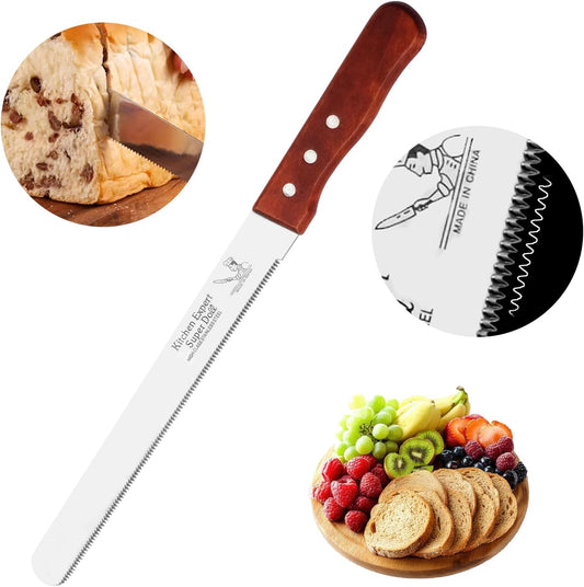 Bread Knife, Stainless Steel fine Serrated Bread Knife for Homemade Bread, Cakes & Bagels, 10 Inch Kitchens Knifes Saw Breads Cutter, Bagel Sourdough Slicer Knifes with Wooden Handle