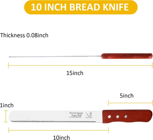 Bread Knife, Stainless Steel fine Serrated Bread Knife for Homemade Bread, Cakes & Bagels, 10 Inch Kitchens Knifes Saw Breads Cutter, Bagel Sourdough Slicer Knifes with Wooden Handle