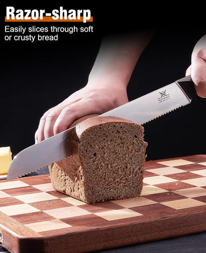 3PCS Serrated Bread Knife and Butter Knife Set | Razor Sharp, Homemade Bread Cutting with Butter Cheese Peanut Spreader for Baguette, Sourdough Bread, Bagels