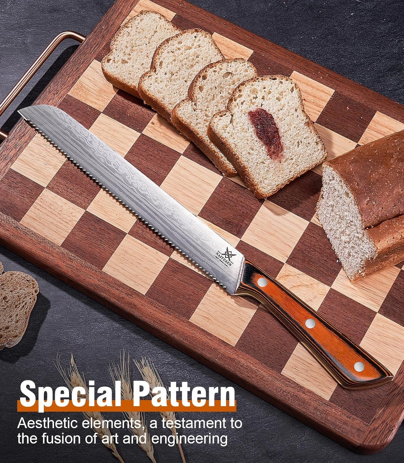 3PCS Serrated Bread Knife and Butter Knife Set | Razor Sharp, Homemade Bread Cutting with Butter Cheese Peanut Spreader for Baguette, Sourdough Bread, Bagels