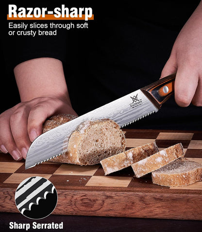 3PCS Serrated Bread Knife and Butter Knife Set | Razor Sharp, Homemade Bread Cutting with Butter Cheese Peanut Spreader for Baguette, Sourdough Bread, Bagels