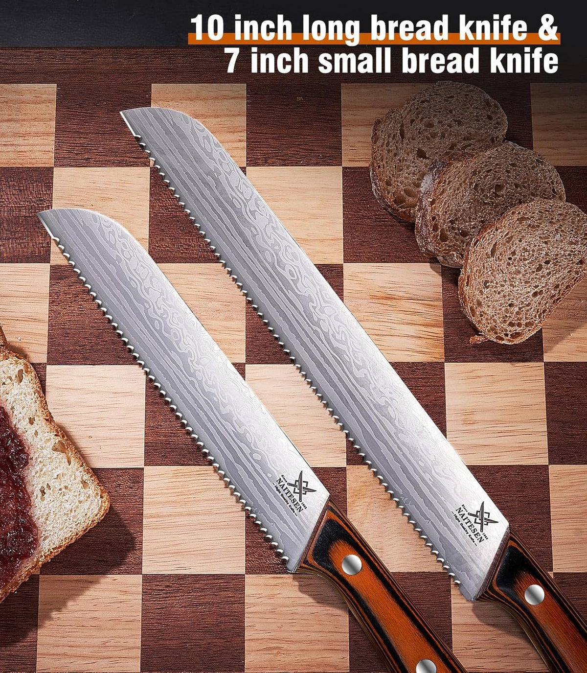 3PCS Serrated Bread Knife and Butter Knife Set | Razor Sharp, Homemade Bread Cutting with Butter Cheese Peanut Spreader for Baguette, Sourdough Bread, Bagels