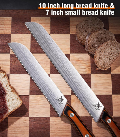 3PCS Serrated Bread Knife and Butter Knife Set | Razor Sharp, Homemade Bread Cutting with Butter Cheese Peanut Spreader for Baguette, Sourdough Bread, Bagels
