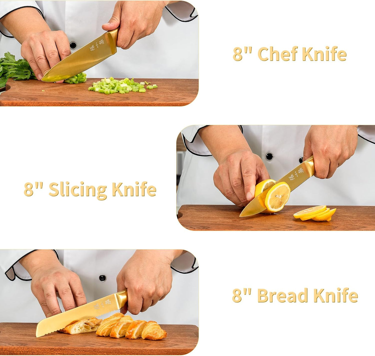 ZHANG XIAO QUAN Gold Knife Set with White Block, High Carbon Stainless Steel Sharp Blades, Built-in Sharpener Kitchen Knife Block Set for Home Cooking