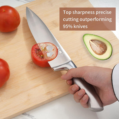 ZHANG XIAO QUAN Gold Knife Set with White Block, High Carbon Stainless Steel Sharp Blades, Built-in Sharpener Kitchen Knife Block Set for Home Cooking