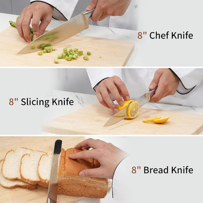ZHANG XIAO QUAN Gold Knife Set with White Block, High Carbon Stainless Steel Sharp Blades, Built-in Sharpener Kitchen Knife Block Set for Home Cooking