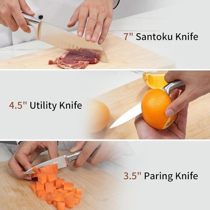 ZHANG XIAO QUAN Gold Knife Set with White Block, High Carbon Stainless Steel Sharp Blades, Built-in Sharpener Kitchen Knife Block Set for Home Cooking