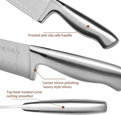 ZHANG XIAO QUAN Gold Knife Set with White Block, High Carbon Stainless Steel Sharp Blades, Built-in Sharpener Kitchen Knife Block Set for Home Cooking