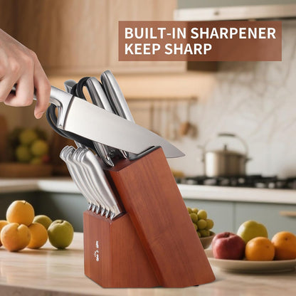 ZHANG XIAO QUAN Gold Knife Set with White Block, High Carbon Stainless Steel Sharp Blades, Built-in Sharpener Kitchen Knife Block Set for Home Cooking
