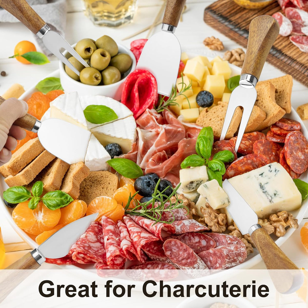 8 Pcs Cheese Knife Set, Cute Cheese Knives for Charcuterie Board, Stainless Steel Cheese Cutter with Wooden Handles, Dishwasher Safe, Hostess Gift Mother's Day, Weddings & Housewarming Parties