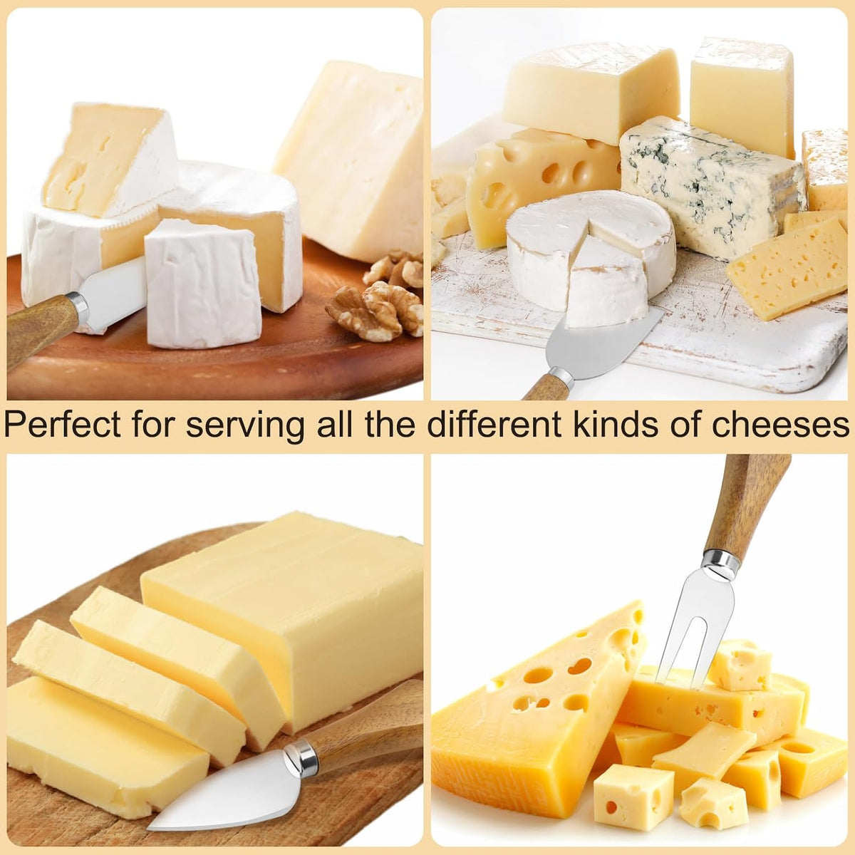 8 Pcs Cheese Knife Set, Cute Cheese Knives for Charcuterie Board, Stainless Steel Cheese Cutter with Wooden Handles, Dishwasher Safe, Hostess Gift Mother's Day, Weddings & Housewarming Parties