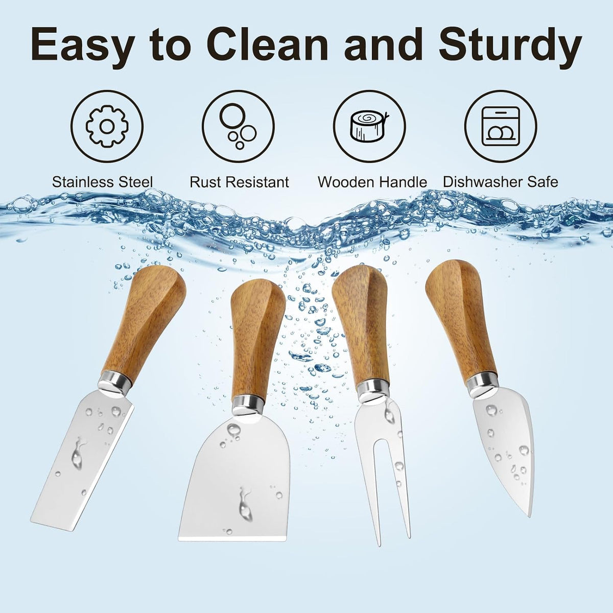 8 Pcs Cheese Knife Set, Cute Cheese Knives for Charcuterie Board, Stainless Steel Cheese Cutter with Wooden Handles, Dishwasher Safe, Hostess Gift Mother's Day, Weddings & Housewarming Parties