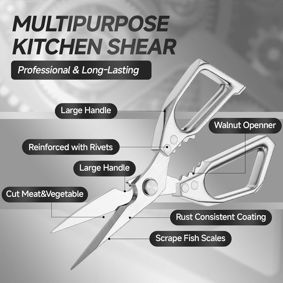 2-Pack Heavy Duty Stainless Steel Kitchen Scissors