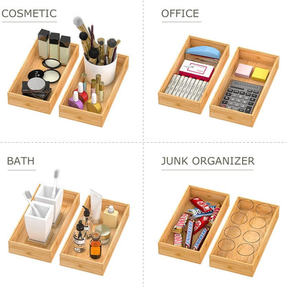 Bamboo Kitchen Drawer Organizer 12"x 6", Wooden Stackable Silverware Tray | Utensil Organizer Cutlery Holder for Kitchen, Wooden Storage Box for Bathroom, Multi-Use Storage Bins Dividers for Office