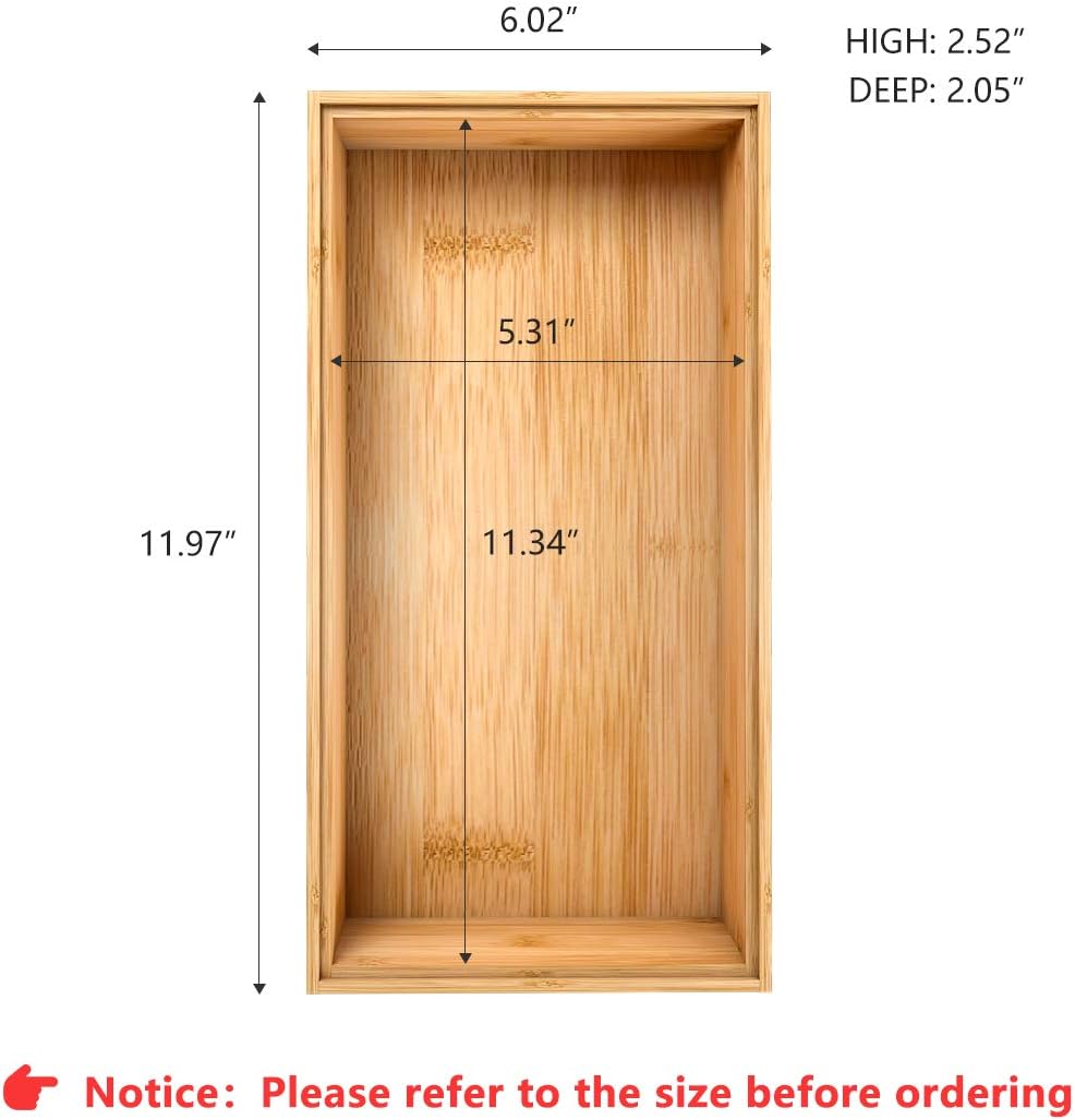 Bamboo Kitchen Drawer Organizer 12"x 6", Wooden Stackable Silverware Tray | Utensil Organizer Cutlery Holder for Kitchen, Wooden Storage Box for Bathroom, Multi-Use Storage Bins Dividers for Office