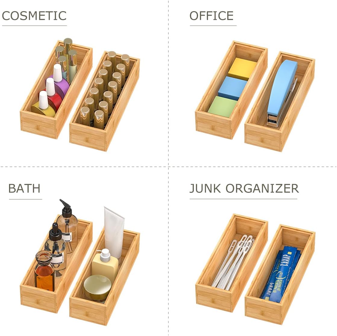 Bamboo Kitchen Drawer Organizer 12"x 6", Wooden Stackable Silverware Tray | Utensil Organizer Cutlery Holder for Kitchen, Wooden Storage Box for Bathroom, Multi-Use Storage Bins Dividers for Office