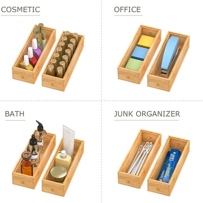 Bamboo Kitchen Drawer Organizer 12"x 6", Wooden Stackable Silverware Tray | Utensil Organizer Cutlery Holder for Kitchen, Wooden Storage Box for Bathroom, Multi-Use Storage Bins Dividers for Office